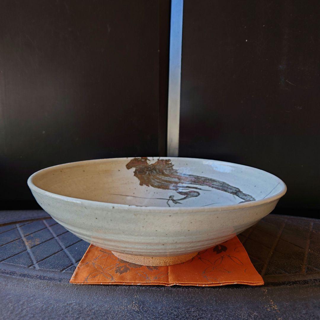 【四代 中野陶痴】 絵唐津 松文大鉢 飾鉢 共箱 陶印あり 中野御用窯　未使用品
