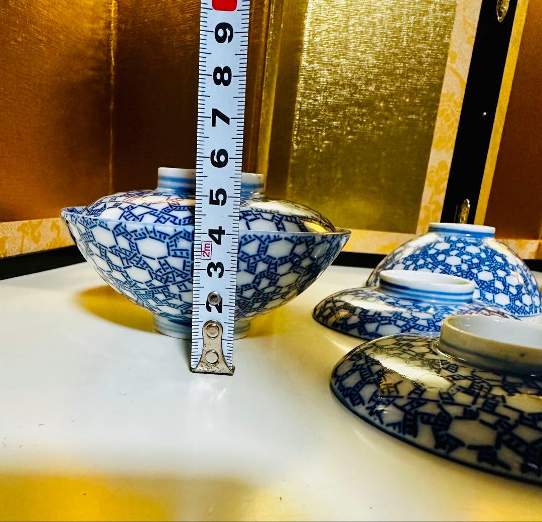 古伊万里　骨董　蓋付き碗　５脚 全面絵付　E30