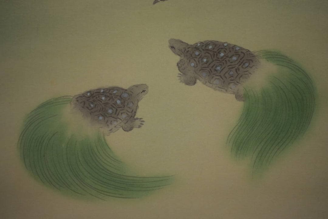 真作/滝山玉泉/松竹梅鶴亀図/桐共箱付/布袋屋掛軸HJ-16
