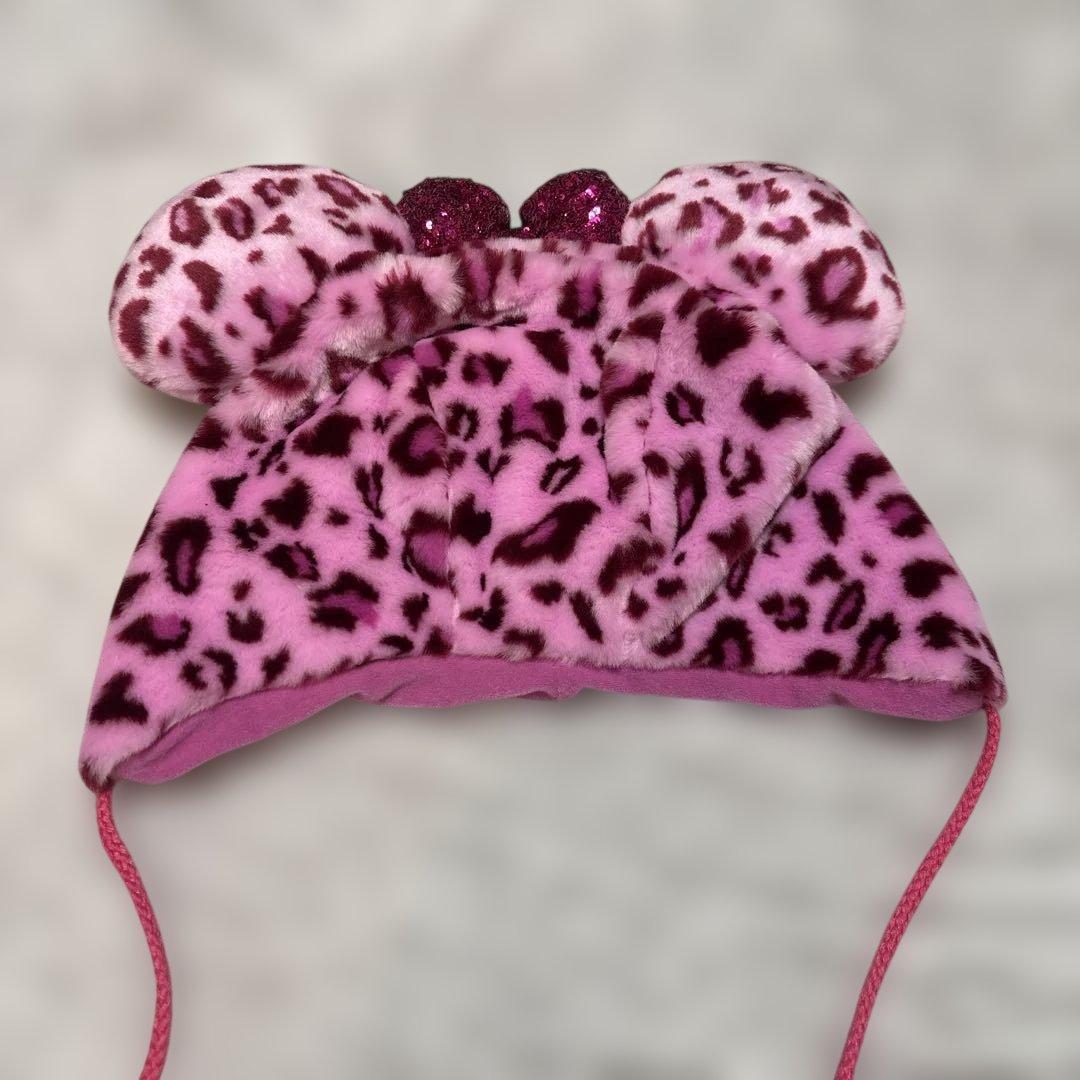 【ミッキー型ヒョウ柄】ファンキャップピンク系・ブラウン系　美品！
