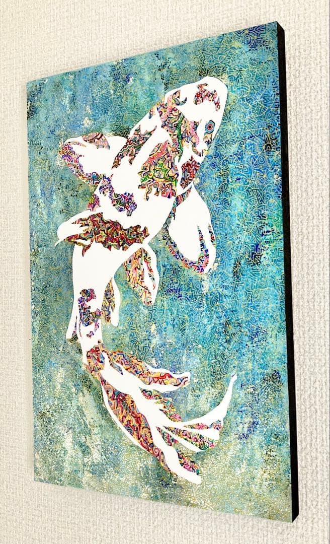 値下げ　原画　鯉　動物画　絵画　アクリル画　現代アート　細密画　手描き　一点物
