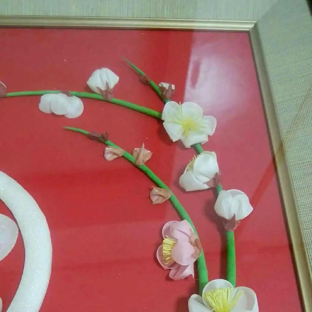 つまみ細工 つまみ画 つまみ絵 家紋 丸に橘 令和の梅の花 ハンドメイド 一点物
