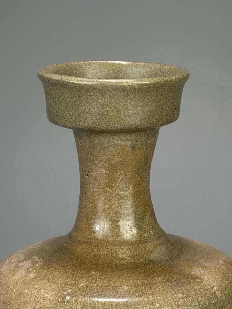 M22US11 韓国美術　高麗青磁　盤口瓶　花瓶　時代物　花入　李朝　朝鮮王朝