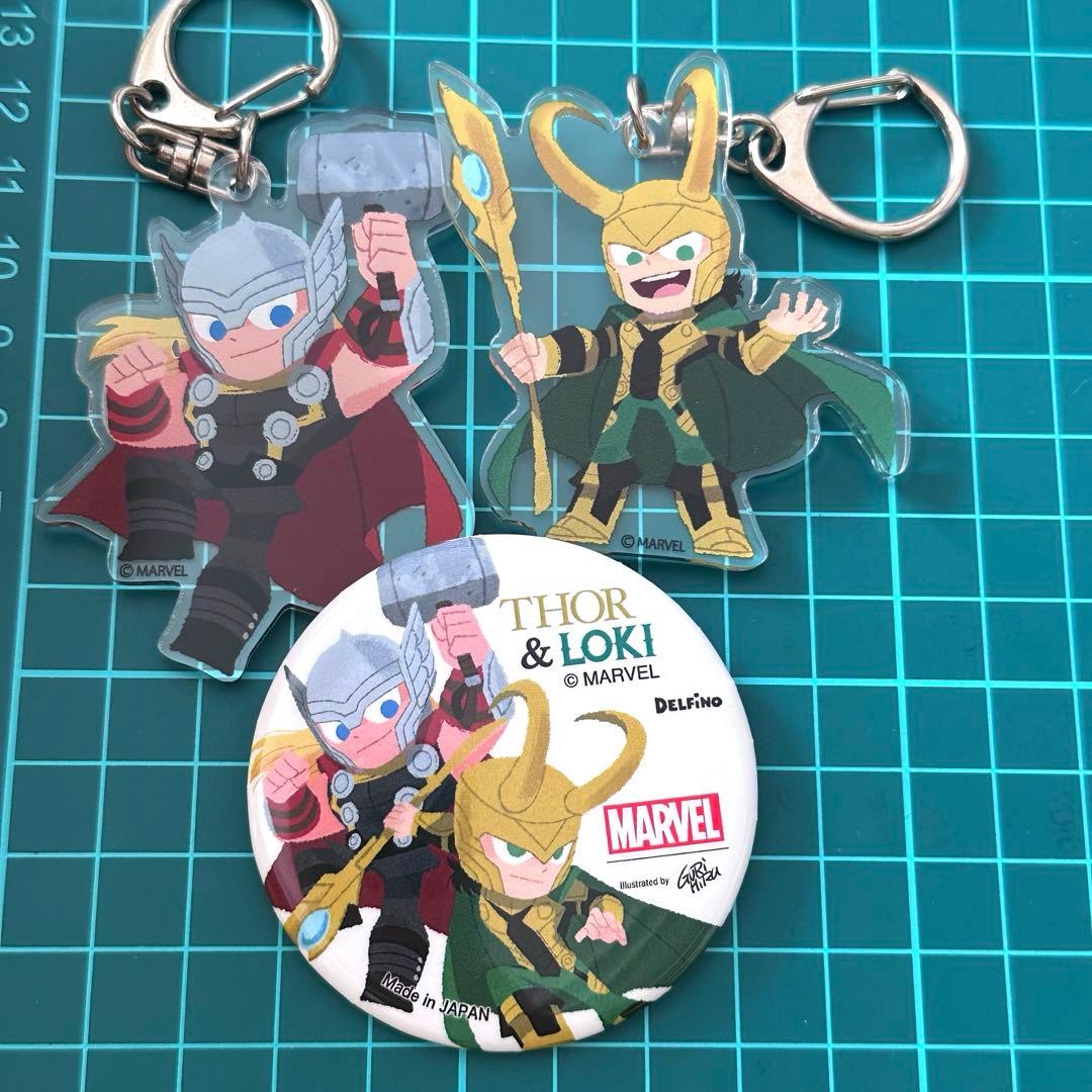 マーベル　アベンジャーズ　グリヒル　ロキ　マイティ・ソー　缶バッジ　キーホルダー