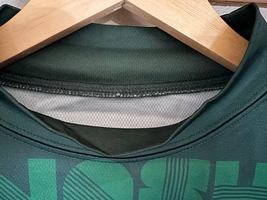 【木梨サイクルゴルフ】グリーン　総柄　ワンポイント　モックネックシャツ　XL