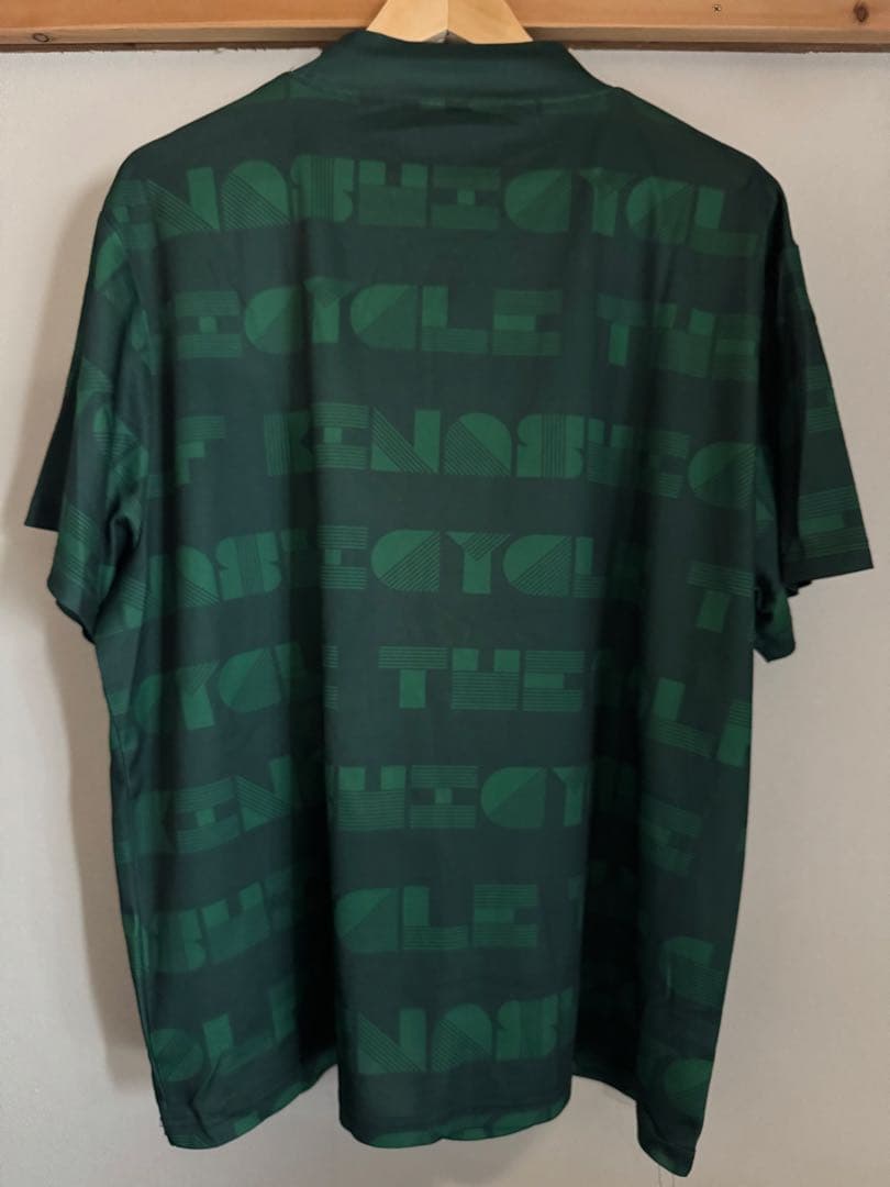 【木梨サイクルゴルフ】グリーン　総柄　ワンポイント　モックネックシャツ　XL
