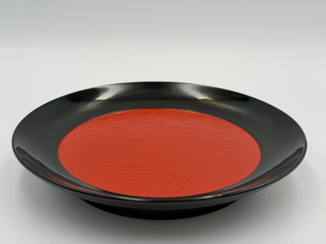未使用 作家もの 漆器 取り皿 6客セット 青海波 地紋 17cm 和食器