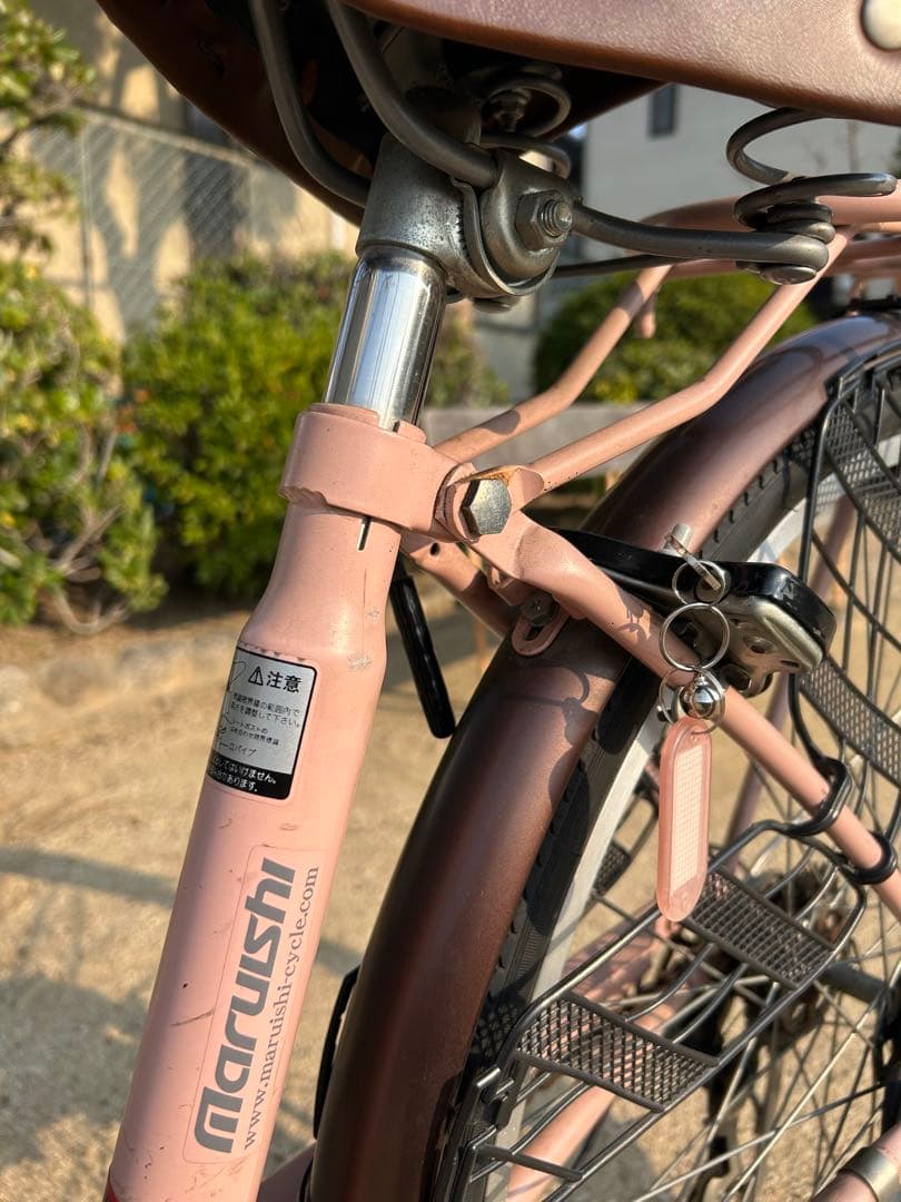 [兵庫県引取り限定]24インチ サーモンピンク自転車 オートライト 6段変速付き