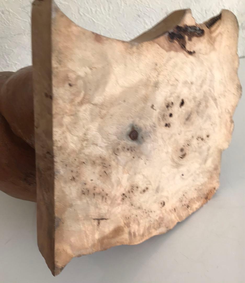 骨董品　天然木台付きくりぬき花瓶　木製抽象花器 高さ約30cm