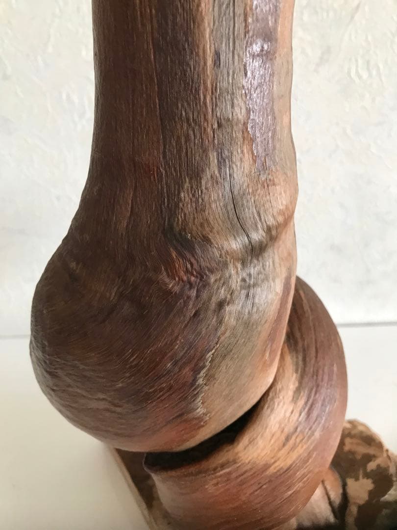 骨董品　天然木台付きくりぬき花瓶　木製抽象花器 高さ約30cm