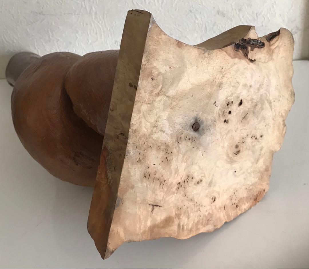骨董品　天然木台付きくりぬき花瓶　木製抽象花器 高さ約30cm