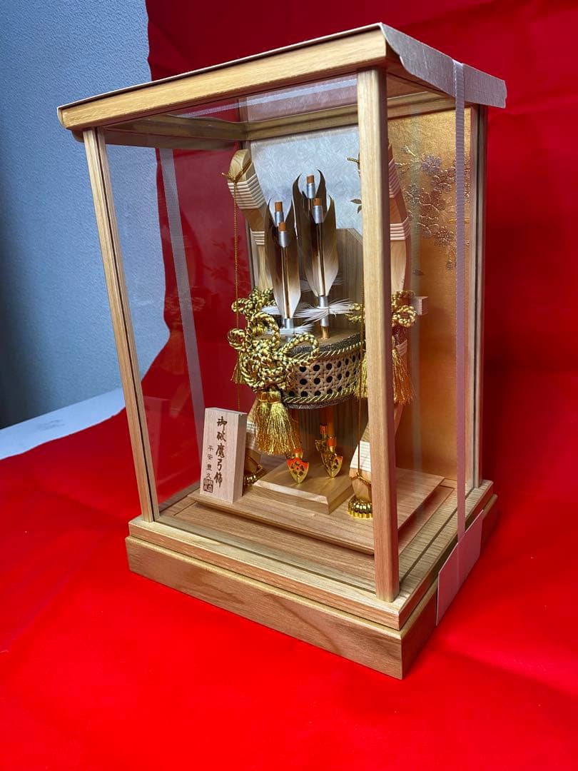 平安豊久　破魔弓　白木　アクリルケース・間口約２４×奥行約２０×高さ約３５㎝
