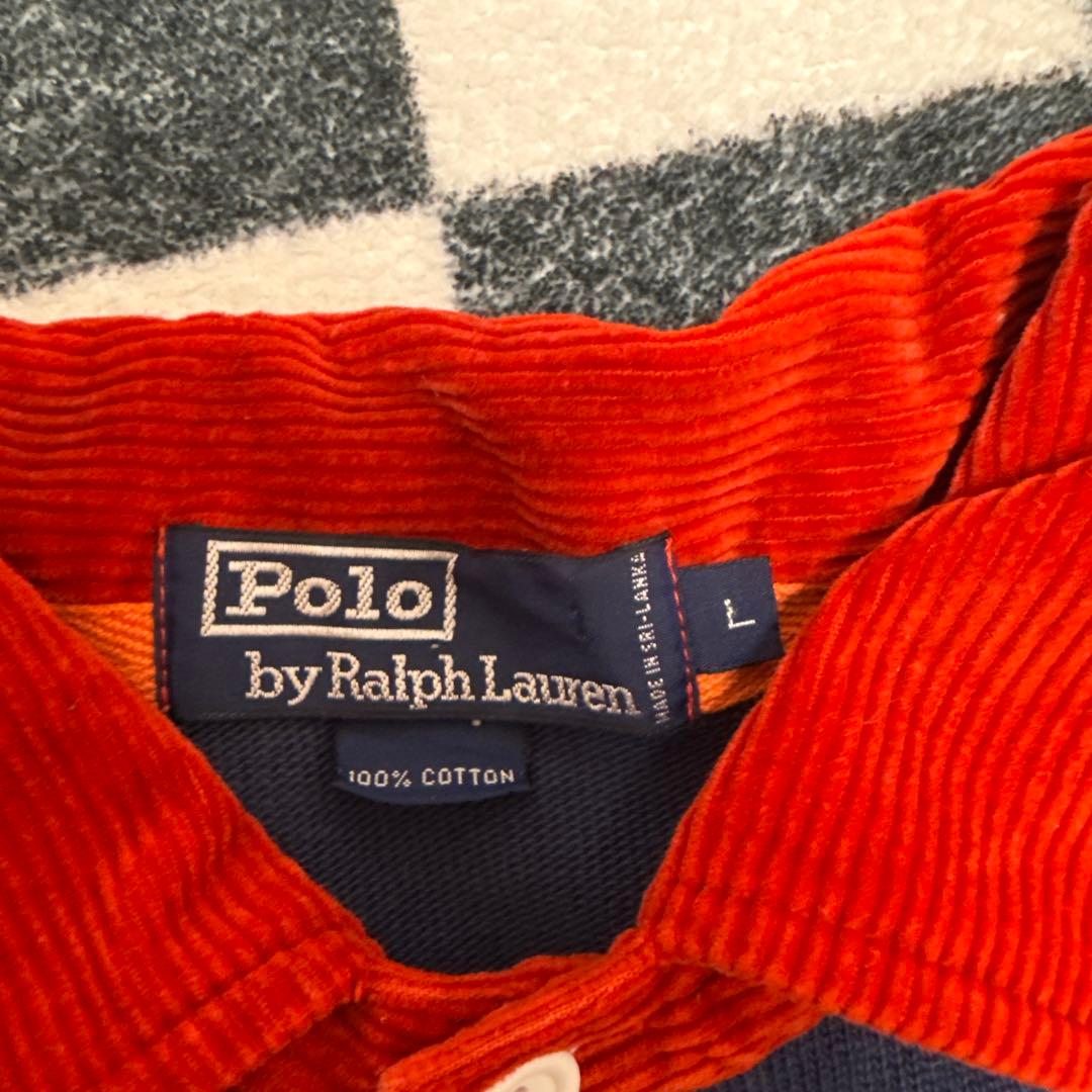 90s Polo Ralph Lauren ラガーシャツエルボーパッチLネイビー