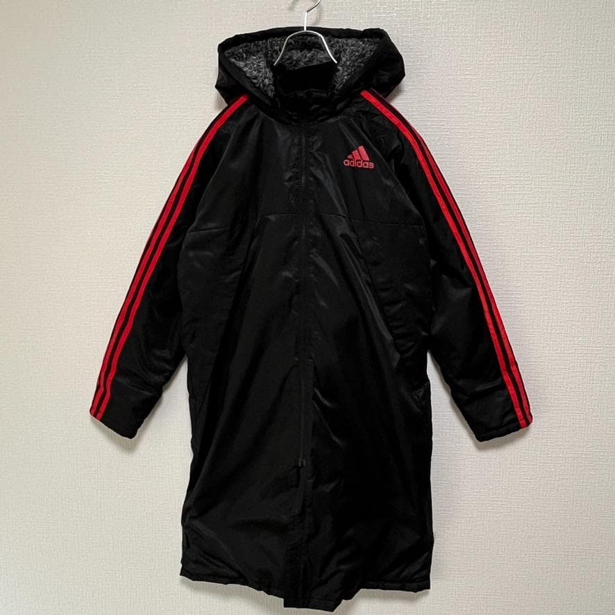 【良品】 adidas バックロゴ ３ストライプス ベンチコート キッズ 160