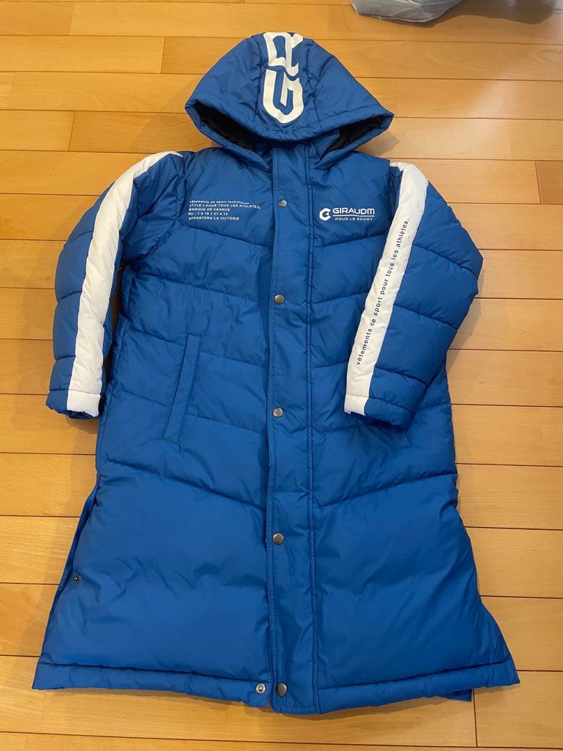 【美品】GIRAUDM ベンチコート 青　フードロゴ入り　140サイズ