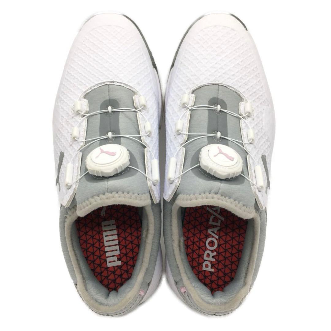【美品】puma ゴルフシューズ 23.5cm ホワイト グレー プロアダプト