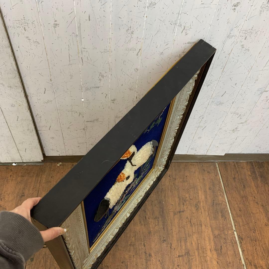 【縁起物・希少】立体 額装 貝細工 夫婦鶴 壁飾り 昭和レトロ 豪華装飾枠