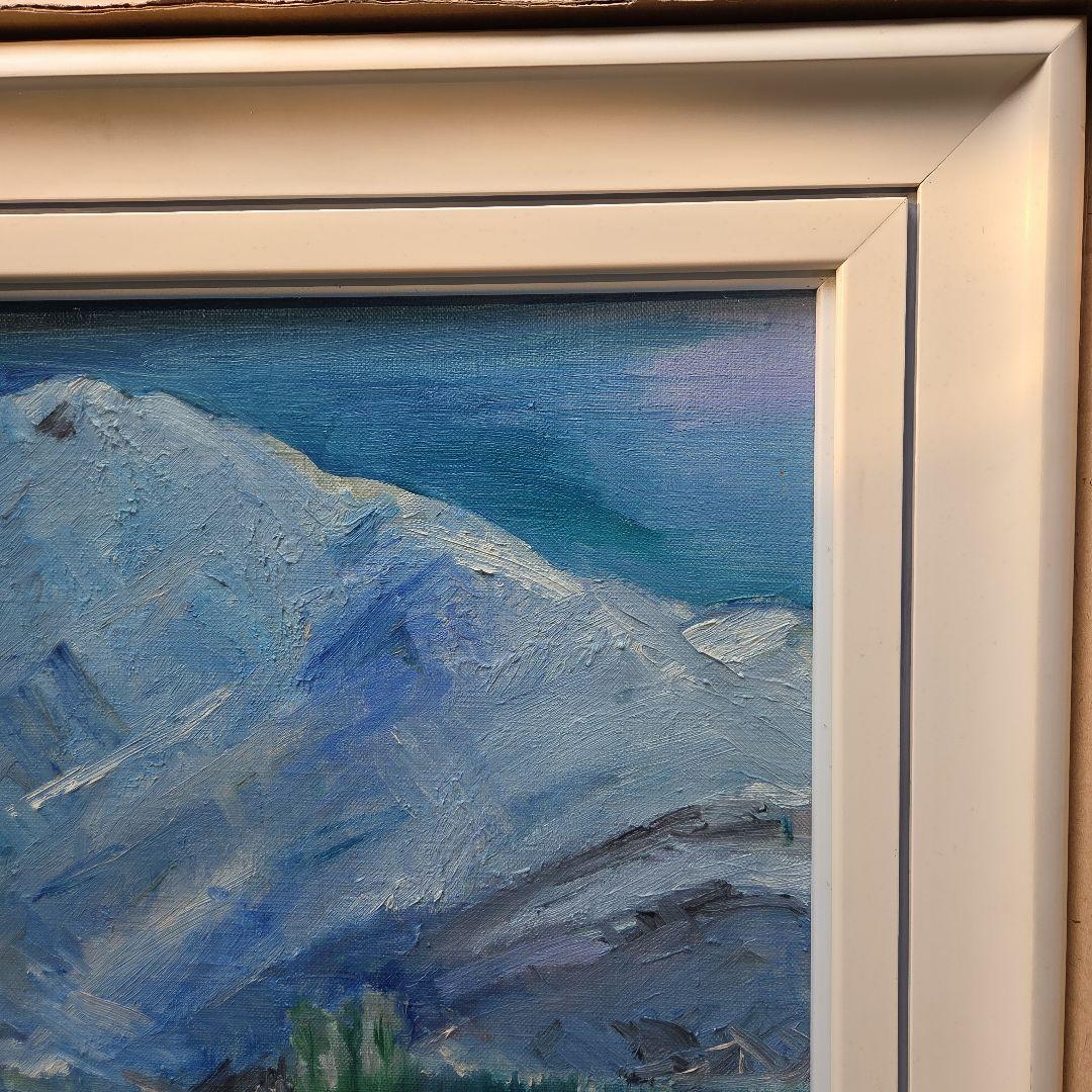 【美品】油彩画 額縁付属　「春待ち白馬鑓ヶ岳」 油彩F8 号サイズ