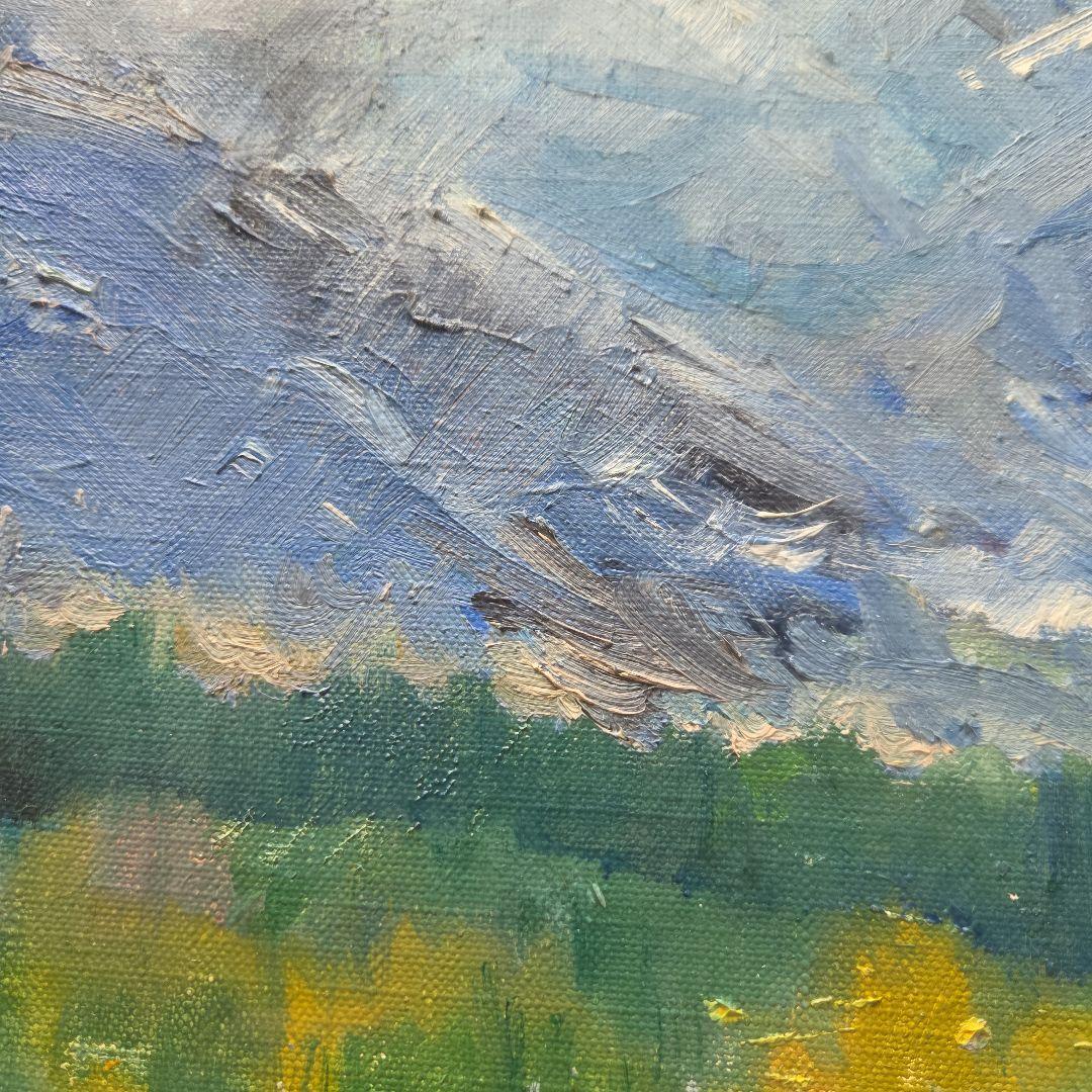 【美品】油彩画 額縁付属　「春待ち白馬鑓ヶ岳」 油彩F8 号サイズ