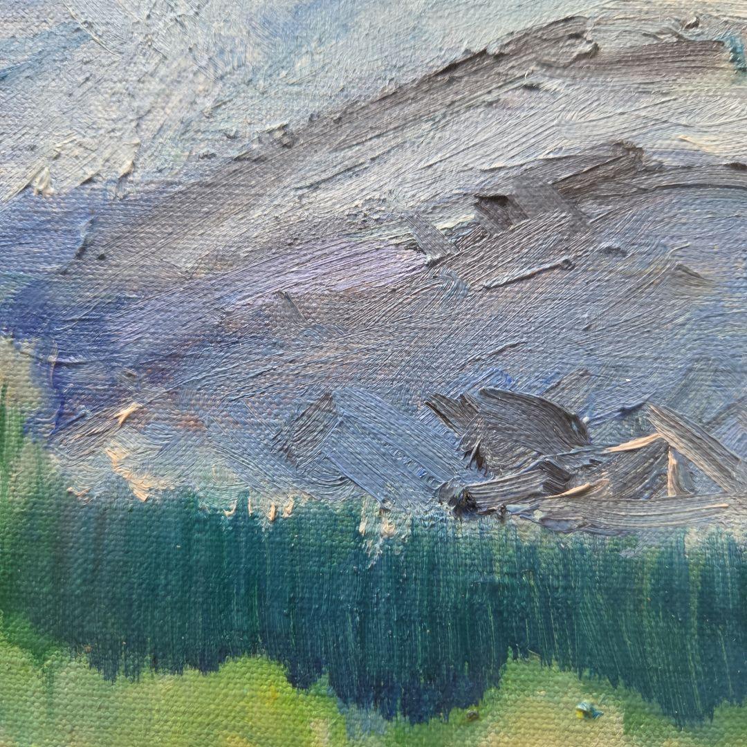 【美品】油彩画 額縁付属　「春待ち白馬鑓ヶ岳」 油彩F8 号サイズ