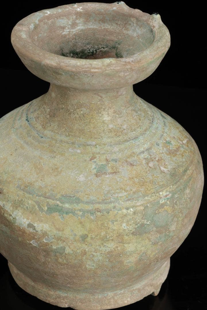 中国古玩 漢緑釉銀化三足壺 時代箱付 漢時代 花入 花瓶 飾壺 古美術 骨董品