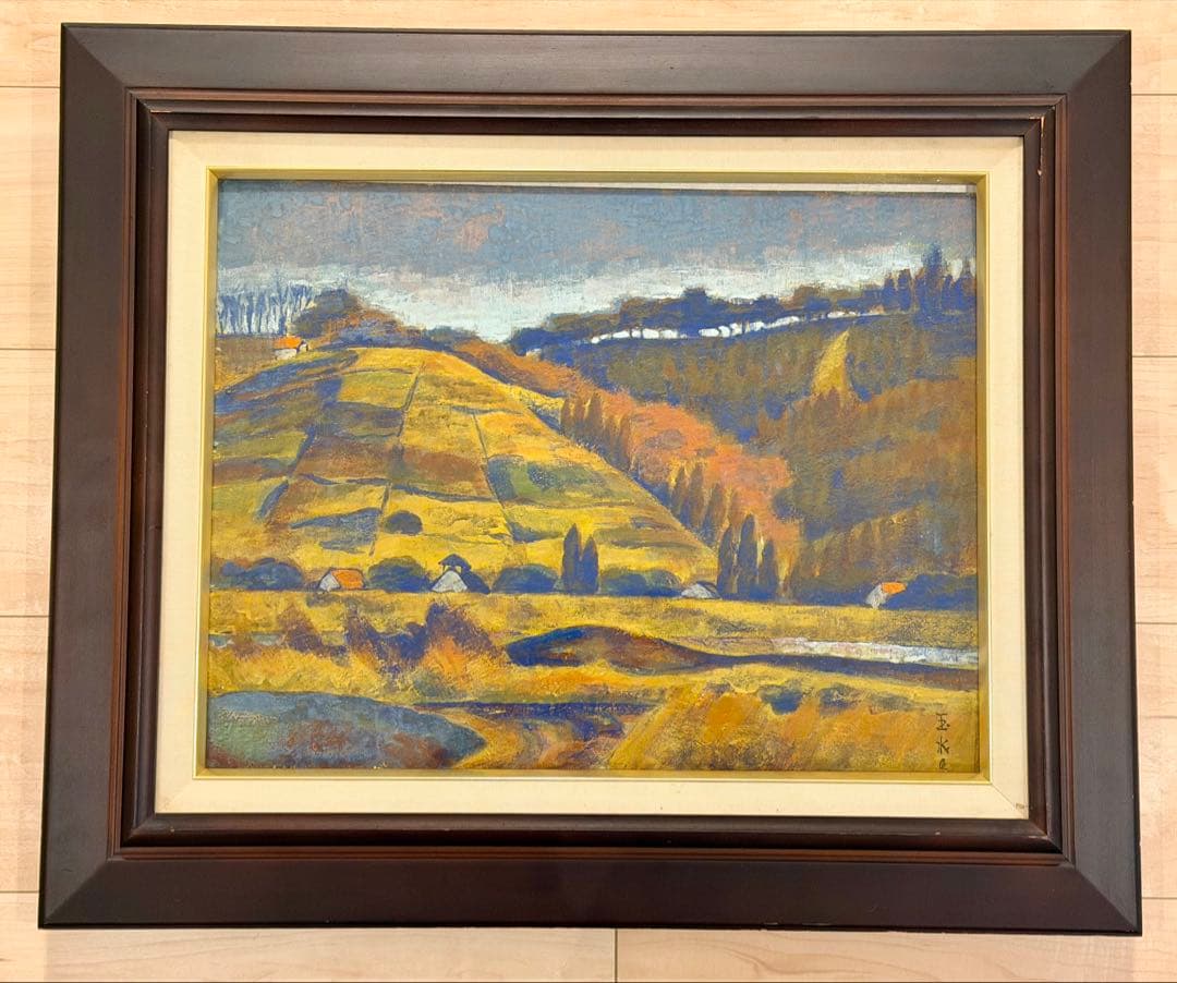 油彩風「暮色」風景画 額装 田園風景 インテリア 絵画 #240-1
