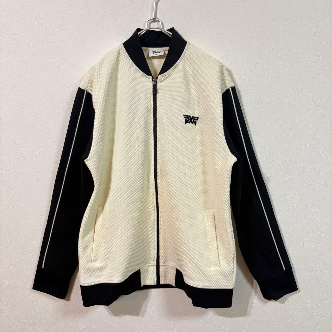 【PXG】韓国モデル　ニットジャケット　ゴルフウェア　メンズ２ＸＬ　アイボリー