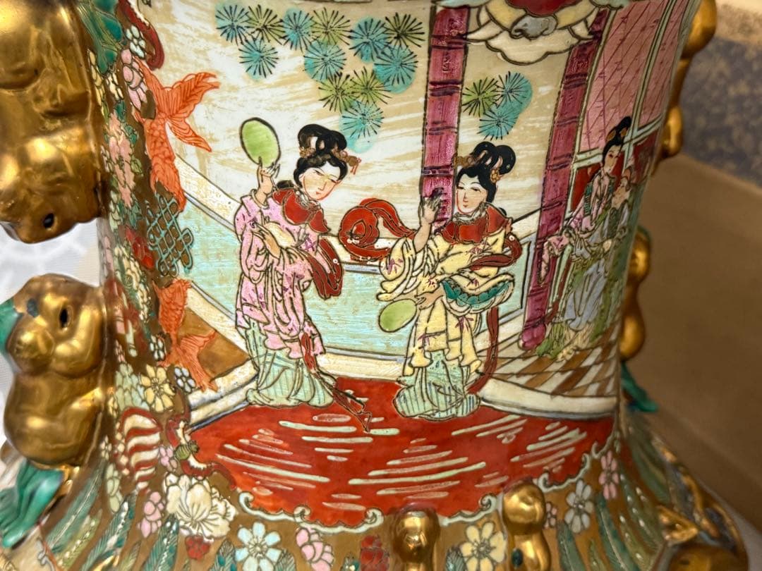 中国　色絵　人物図大瓶　大清乾隆年製銘　高さ約95cm 送料込み260408