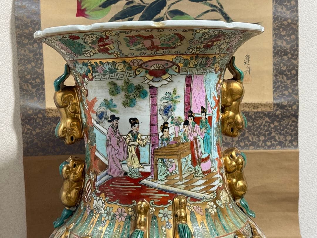 中国　色絵　人物図大瓶　大清乾隆年製銘　高さ約95cm 送料込み260408