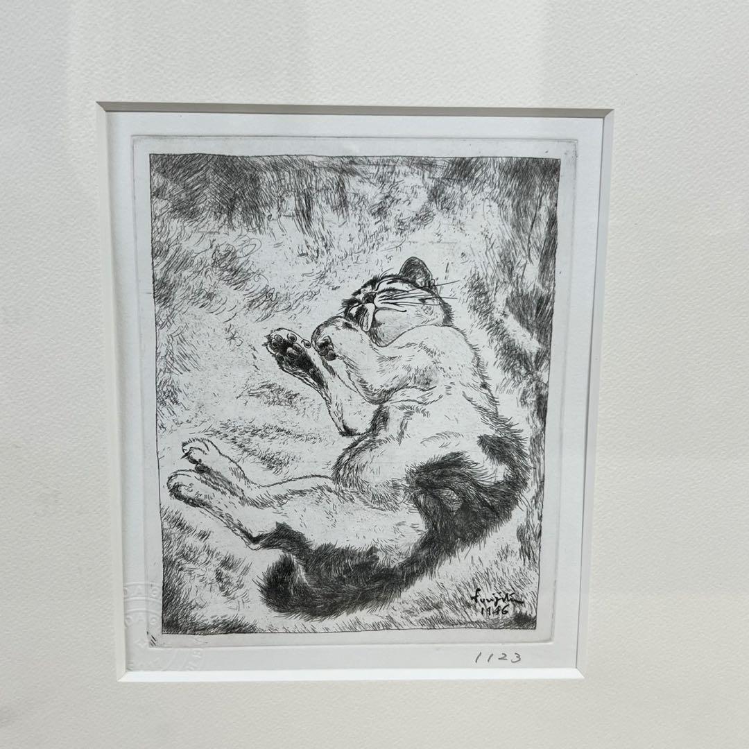 真作 藤田嗣治 猫 シャーマンコレクション 銅版画 D89