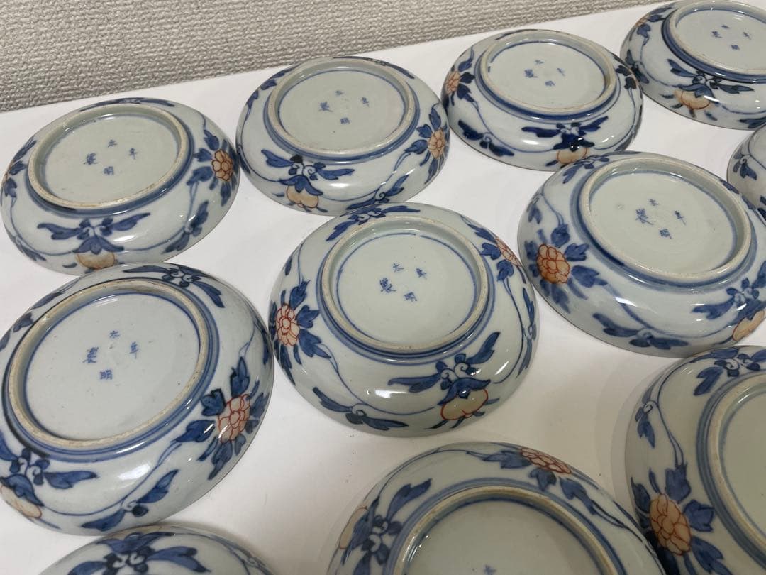 【現状品】古伊万里 太明年製 染付 朱絵 金彩 皿 小皿 割烹 懐石 19枚