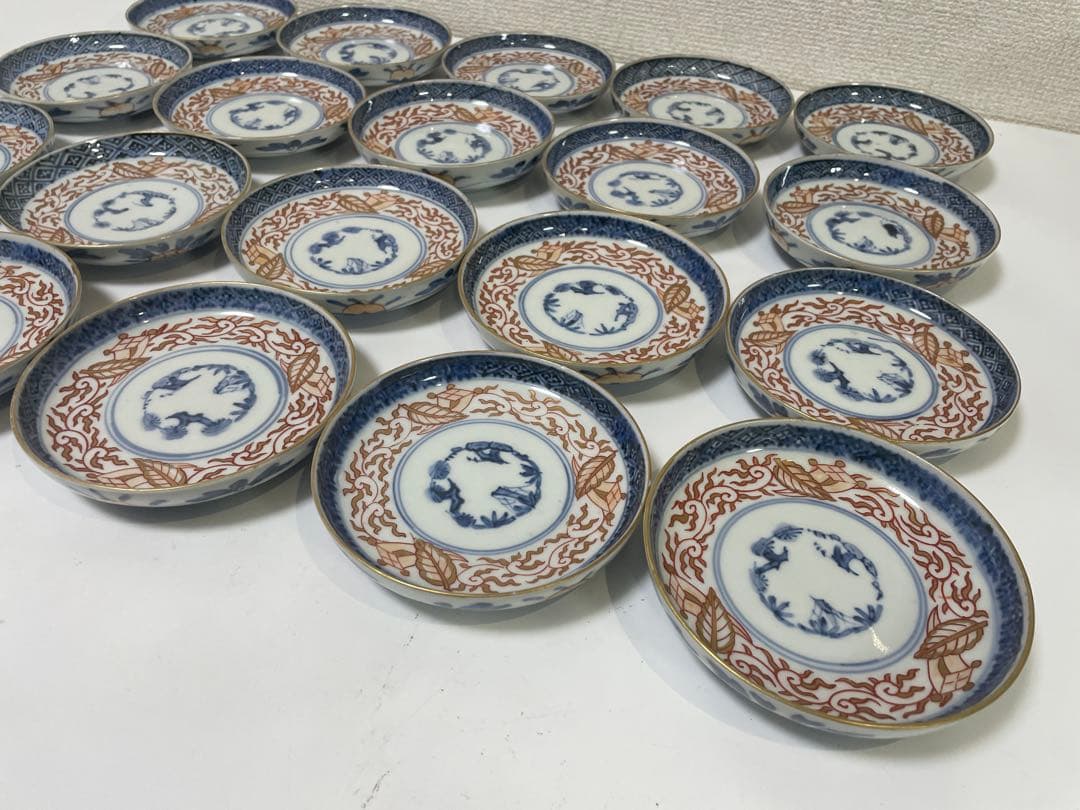 【現状品】古伊万里 太明年製 染付 朱絵 金彩 皿 小皿 割烹 懐石 19枚