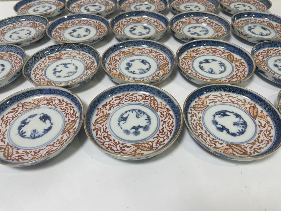 【現状品】古伊万里 太明年製 染付 朱絵 金彩 皿 小皿 割烹 懐石 19枚