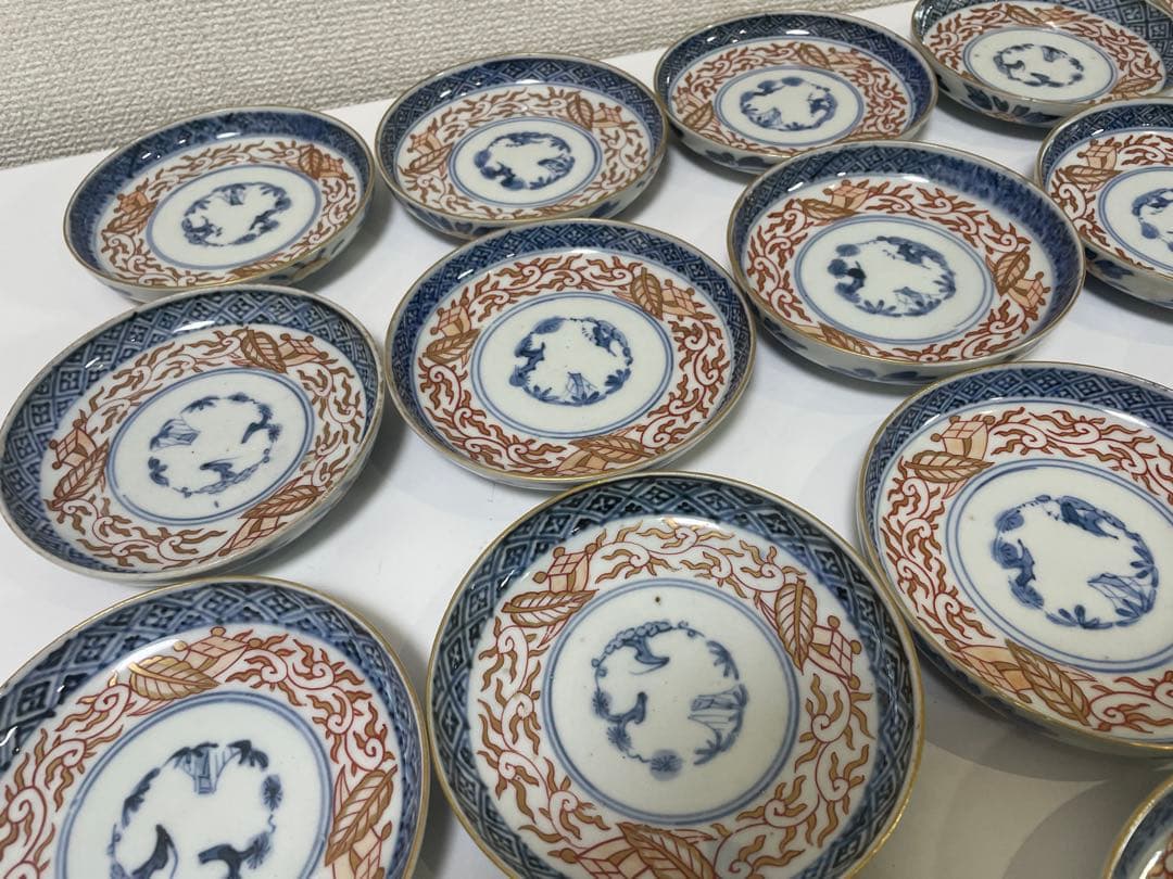 【現状品】古伊万里 太明年製 染付 朱絵 金彩 皿 小皿 割烹 懐石 19枚