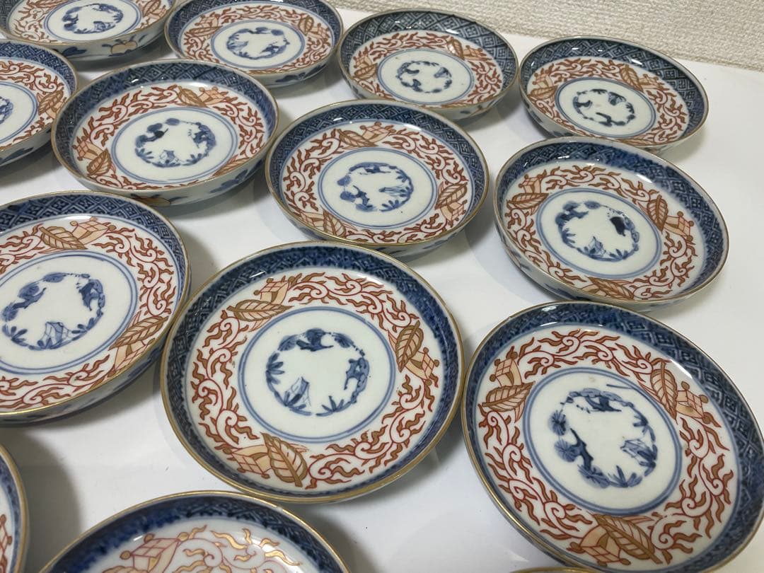 【現状品】古伊万里 太明年製 染付 朱絵 金彩 皿 小皿 割烹 懐石 19枚