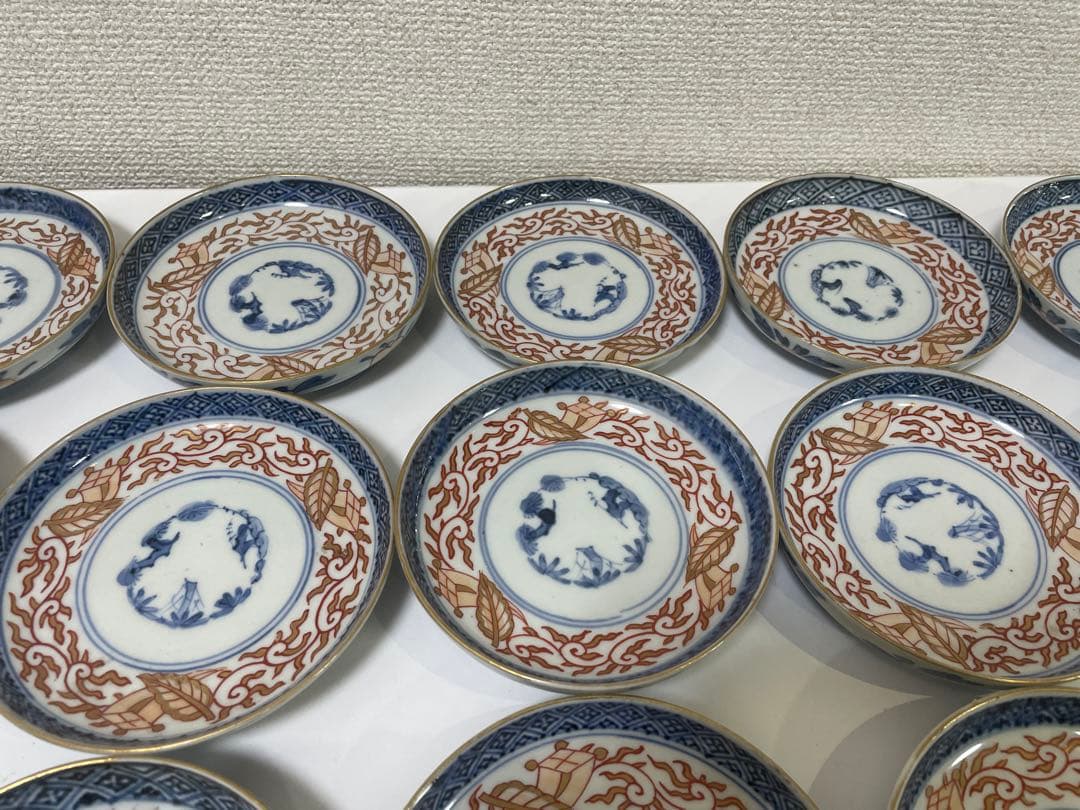 【現状品】古伊万里 太明年製 染付 朱絵 金彩 皿 小皿 割烹 懐石 19枚