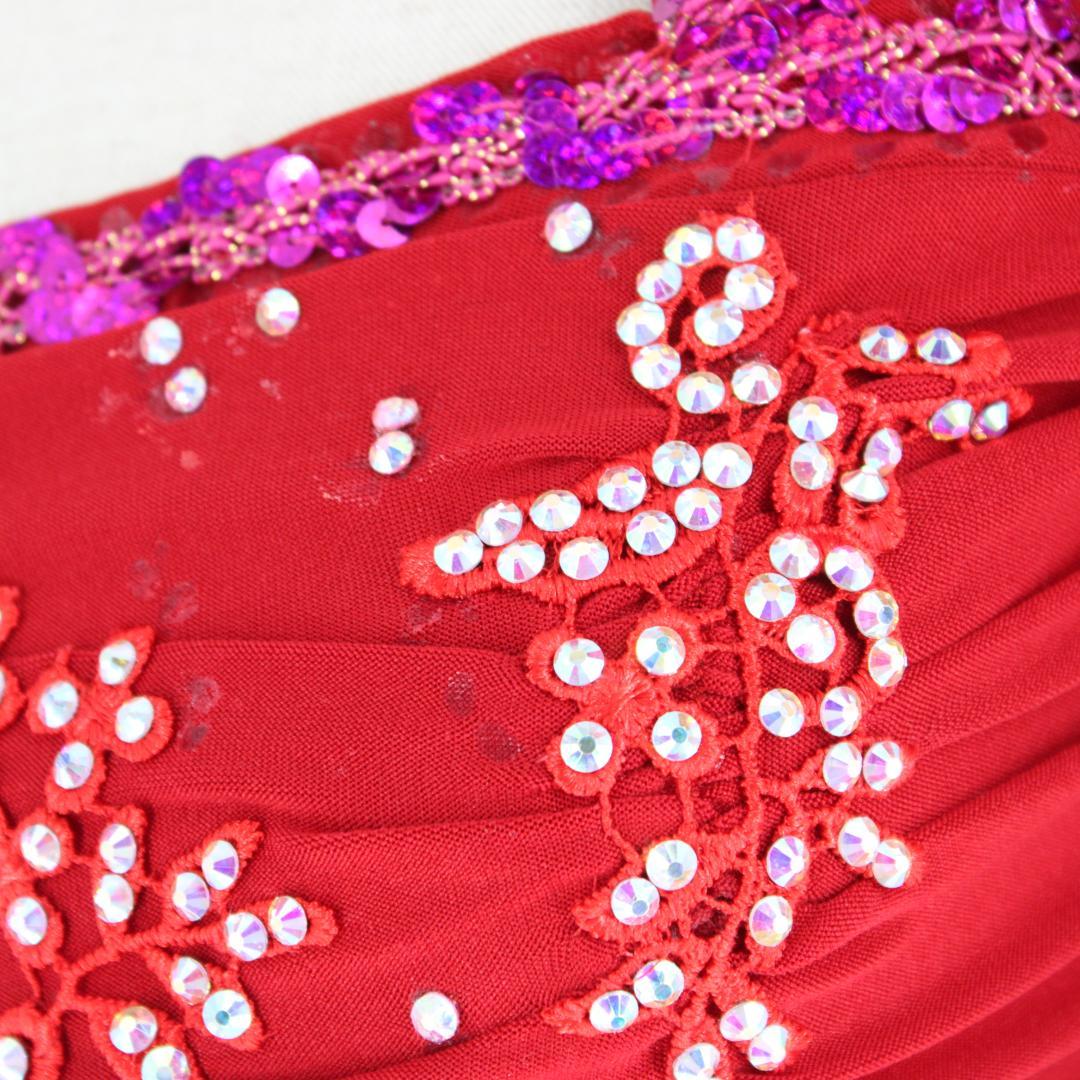 【美品 社交ダンス衣装】ワンピース ドレス レッド かわいい 可愛い 華やか