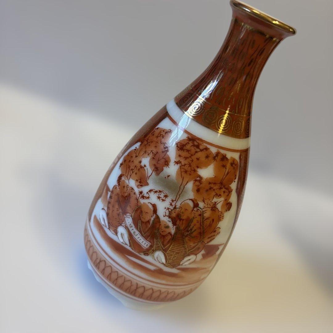 明治九谷 九谷焼 庄三様式 赤絵金彩 人物山水図 徳利 一対【2本】高さ14cm