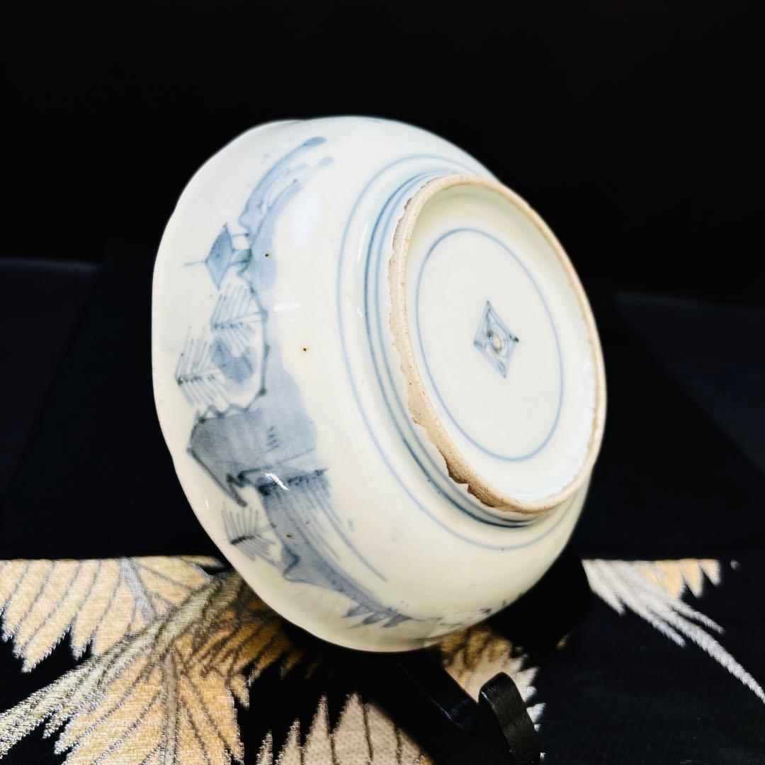 希少 古伊万里　柿右衛門　藍柿　渦福　角福　染付山水桃絵　深皿　1枚　鑑賞皿骨董