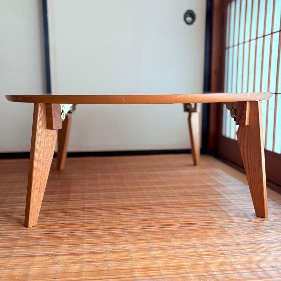 【北欧風】折りたたみ 丸型ローテーブル 天然木 和モダン ナチュラル 国産