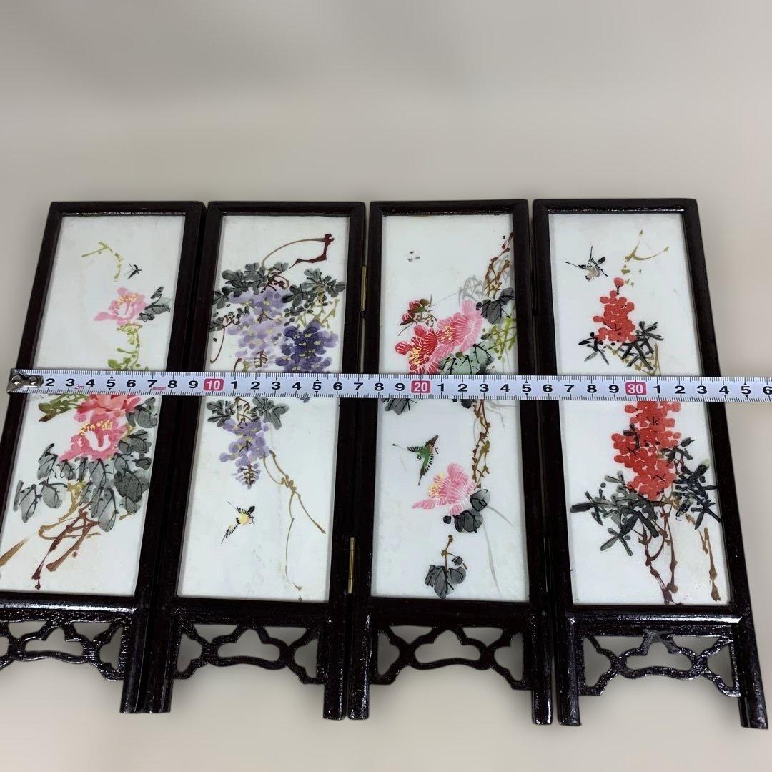 中国古玩　白雲石製品　四面硯屏 表花図 裏美人図 MARBLE ARTICLES