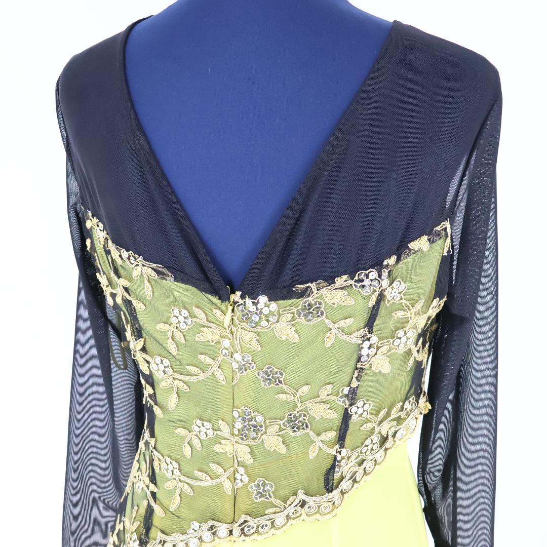 【美品 社交ダンス衣装】イエロー×ブラック ワンピース ドレス スパンコールラメ