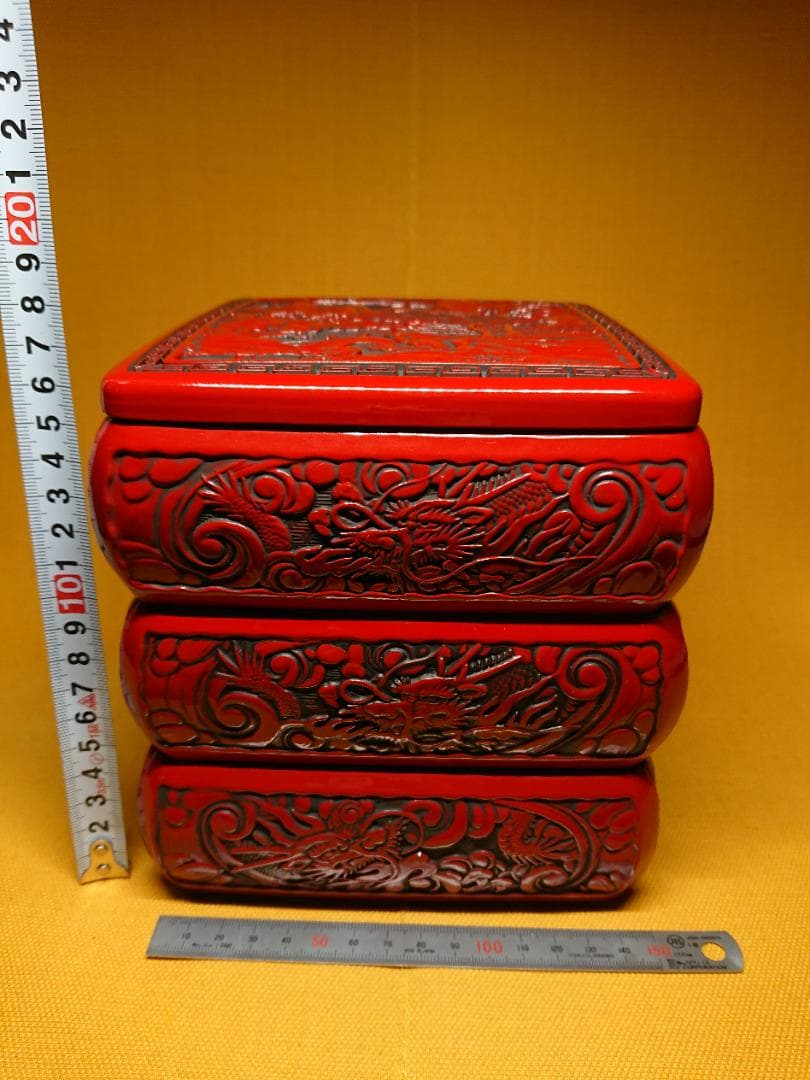 【美品】堆朱　龍　山水彫　漆器　置物　インテリア　工芸品　美術品　A1080
