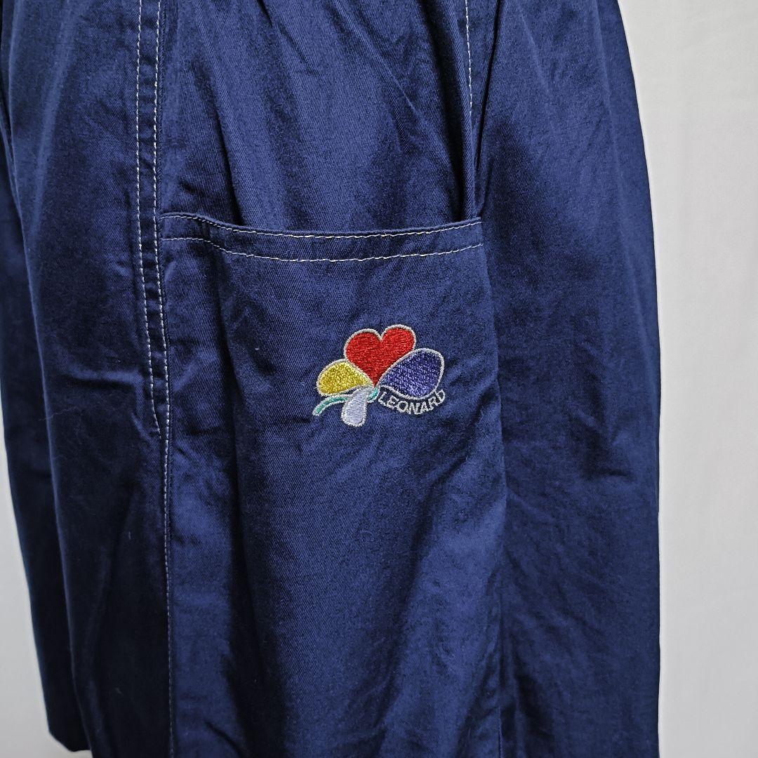 【極美品】レオナールスポーツ キュロットパンツ ロゴ刺繍 濃紺 L相当 綿100