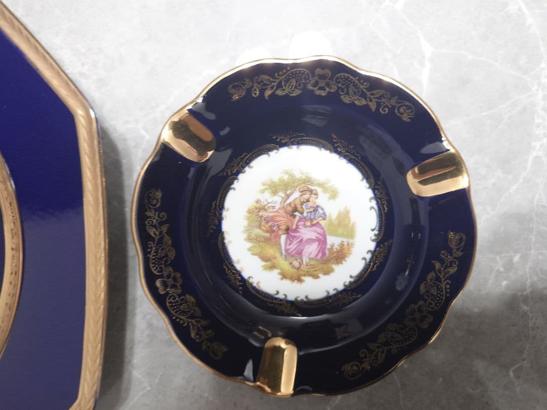LIMOGES CASTEL フランス製　22金 花瓶 飾り皿 灰皿 三点