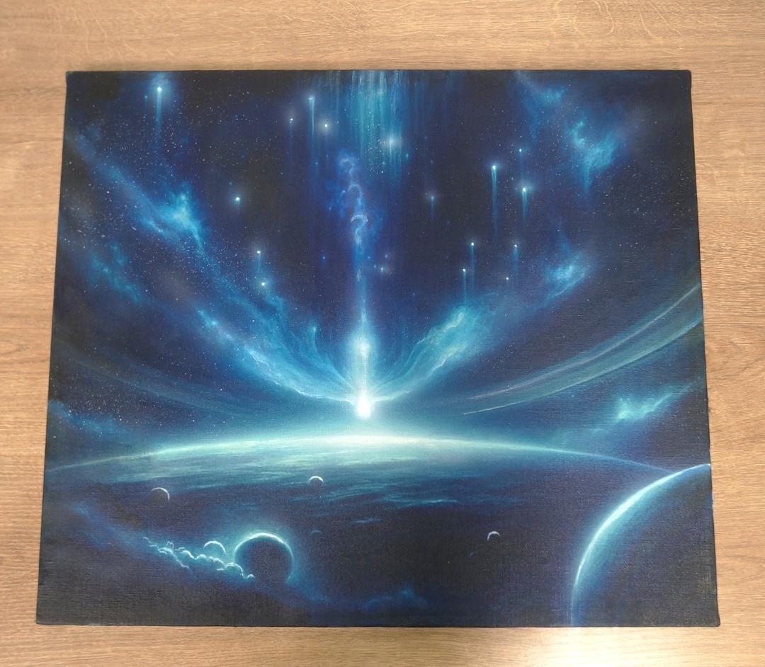 0286　絵画　宇宙　風景　アクリル画　F10　神秘的　青　ブルー　あお　アオ