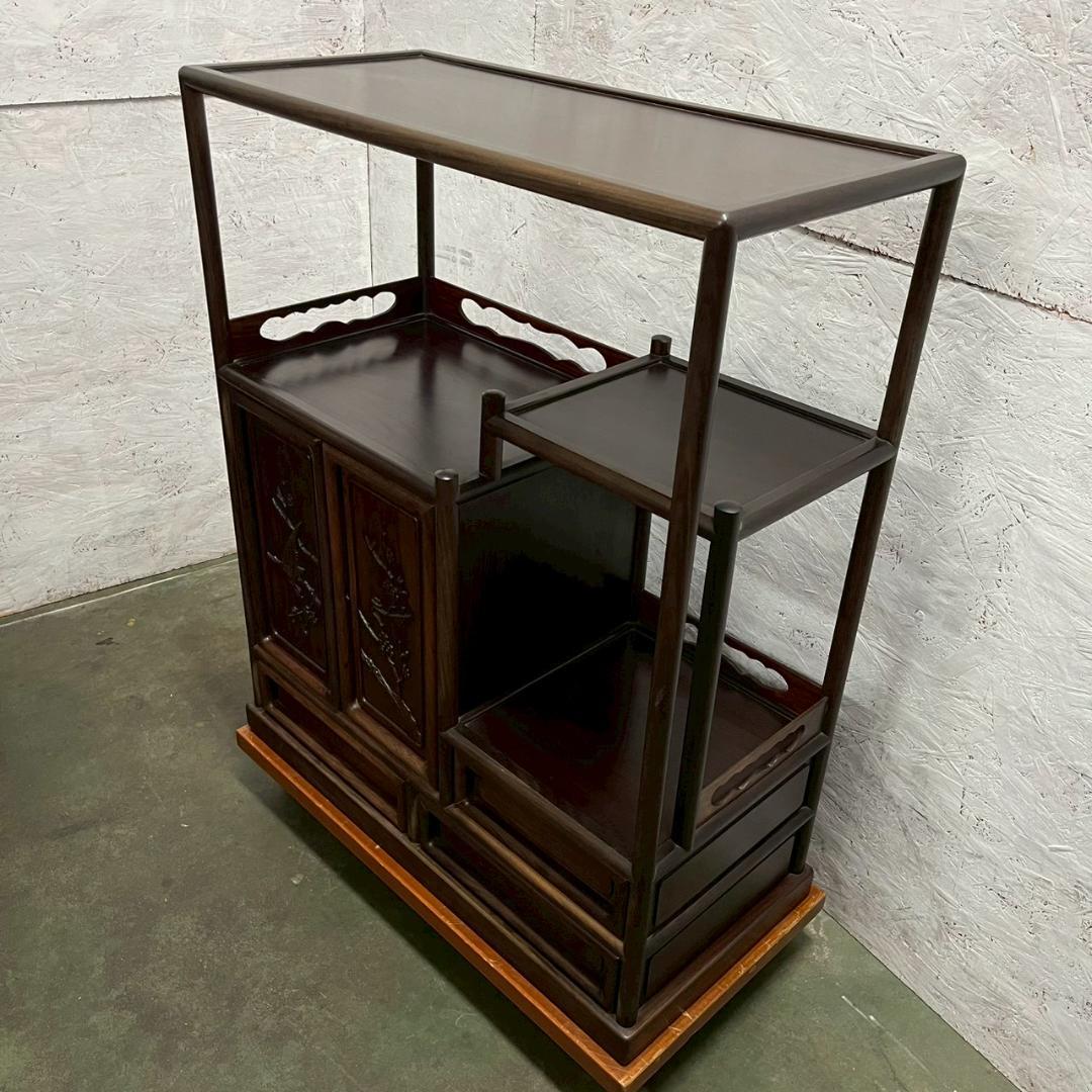 唐木 紫檀 飾り棚 茶棚 違い棚 茶箪笥 茶室 工芸品 高級 和家具 A0849