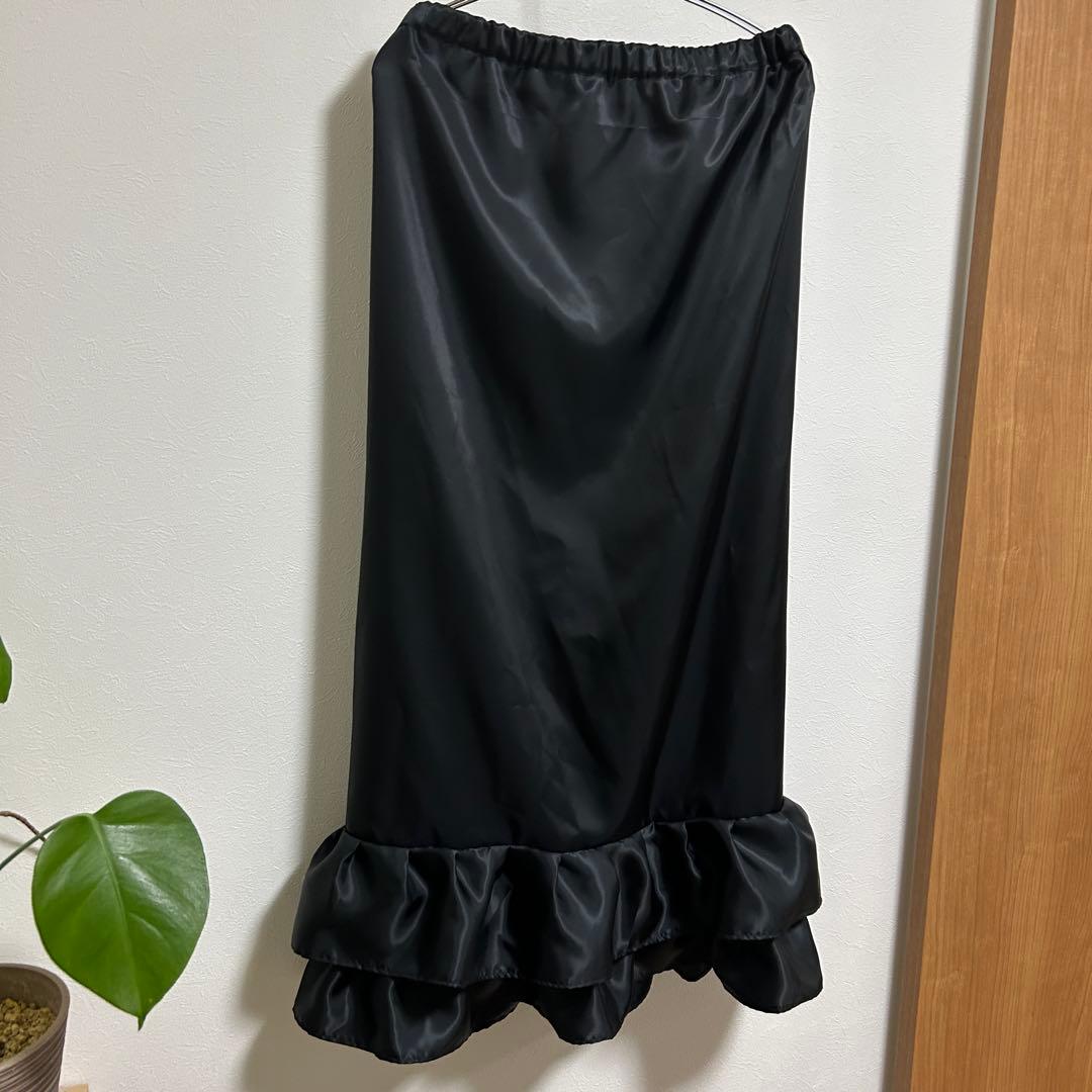 【れれれ】スカート裾除け　黒サテン　フリル2段　オーダー品