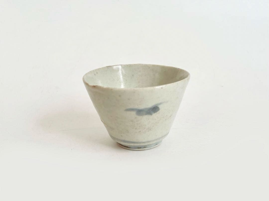 骨董　アンティーク　古伊万里　染付　草花文様　蕎麦猪口　高台付　直しあり