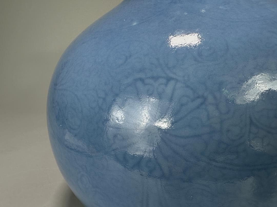 中国美術　清朝　清中期　大清乾隆年製　藍釉柘榴瓶　花瓶　花入　花器　古物保証